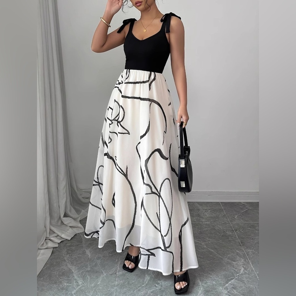 Tie Shoulder V-Neck Maxi Dress